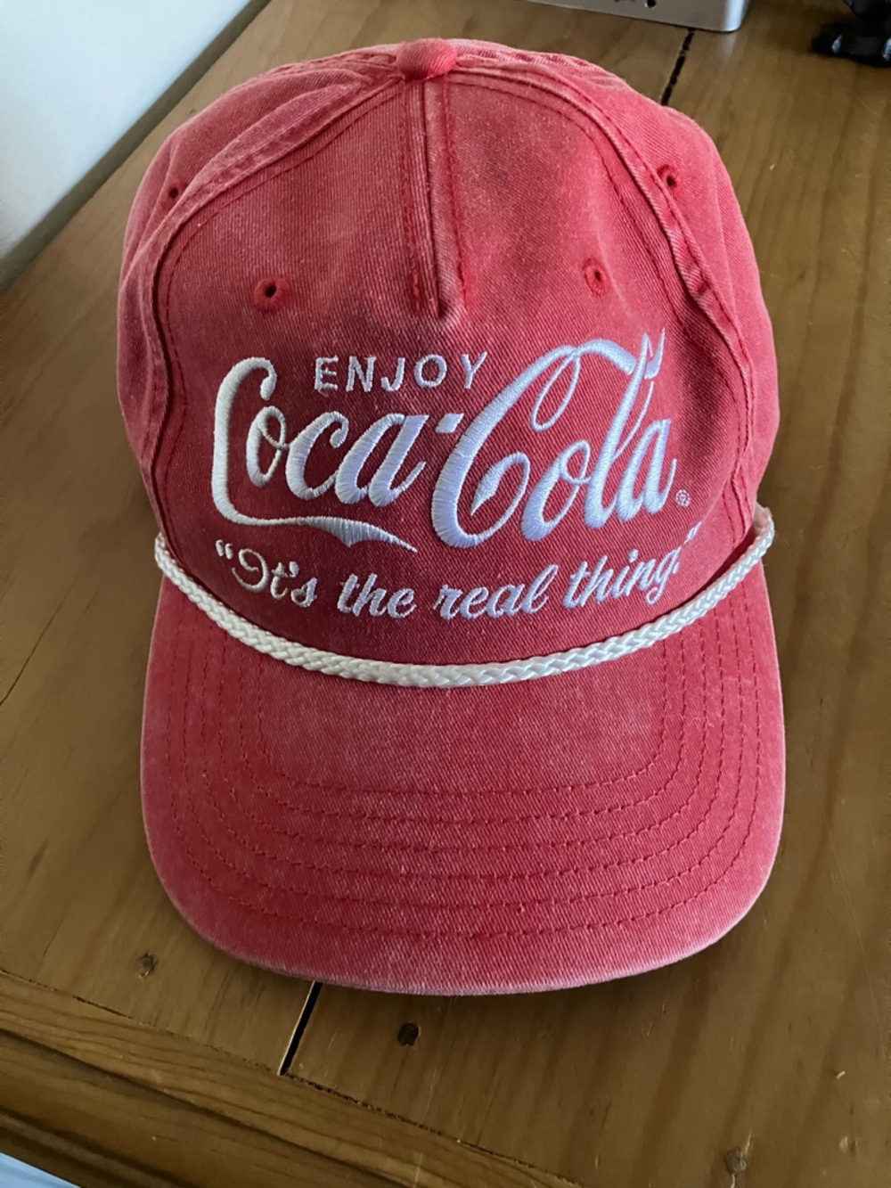Coca Cola Rope Hat Snapback Adjustable Mens Distressed Red